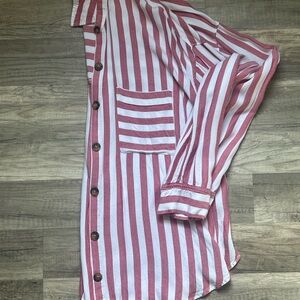 Red and White Striped Button-Up Shirt with brown buttons. Like new, super cute!